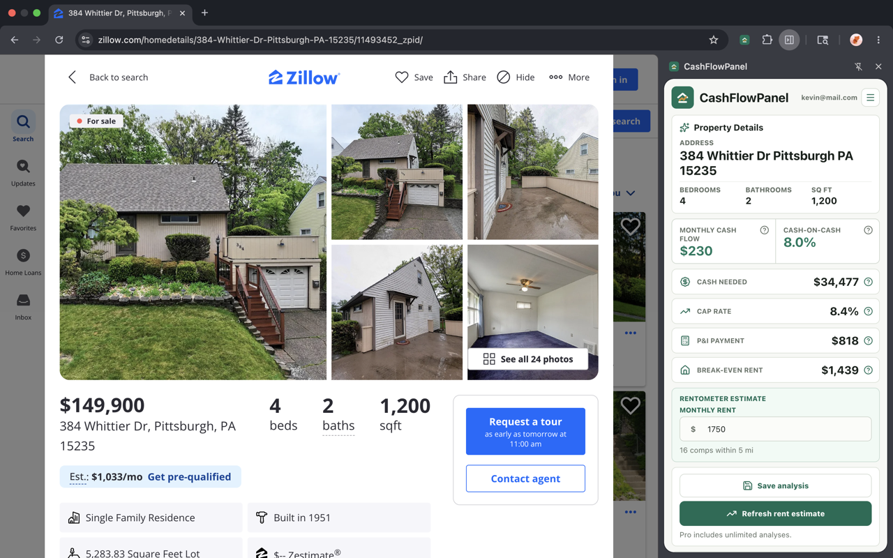 CashFlowPanel reading a Zillow listing